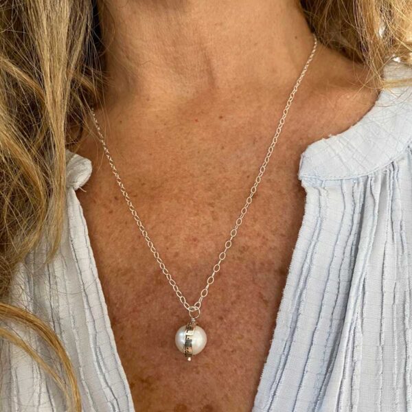 Hebrew Engraved Silver Pearl Necklace
