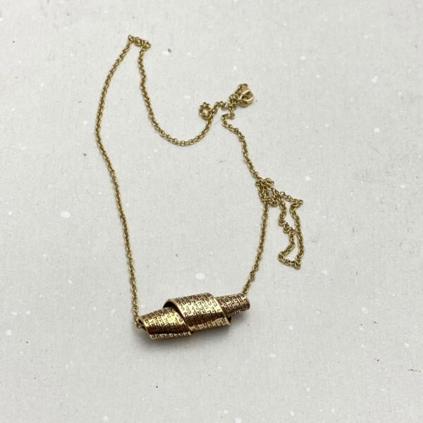 Israeli Jewelry, Hebrew Engraved 14K gold necklace
