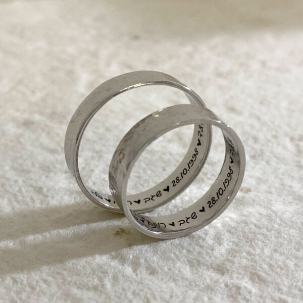 Jewish Wedding 14K White Gold Hammered Engraved Ring - Image 3