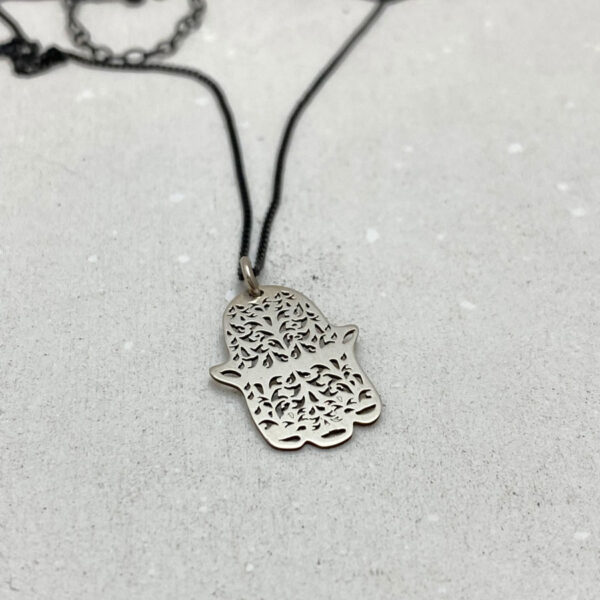 Delicate Hamsa Pendant Black Silver Jewish Symbol Necklace - Image 6