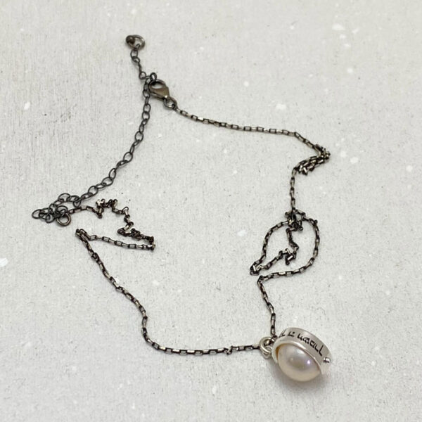Blackened Silver God Bless you Hebrew Engraved Women Necklace