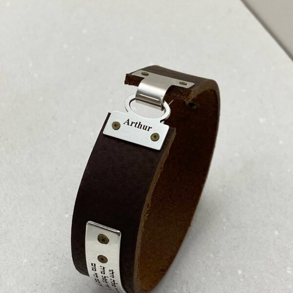 Personalized Kabbalah Hebrew Engraved Silver Leather Bracelet