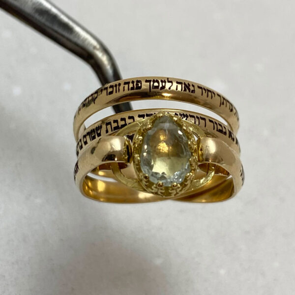 Gold Filled Green Amethyst Ana Bekoach Kabbalah Hebrew Ring